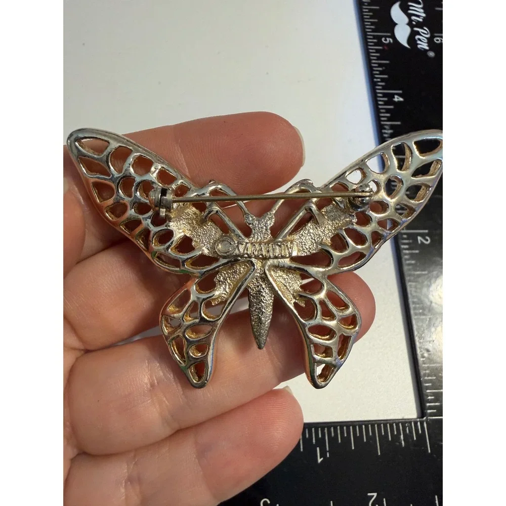 Vintage Sarah Coventry Gold Tone Butterfly Brooch Openwork Filigree Pin 2.5 Inch